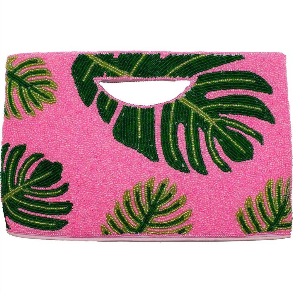 NEW PIZZAZZ women's palm leaf beaded hand bag in hot pink